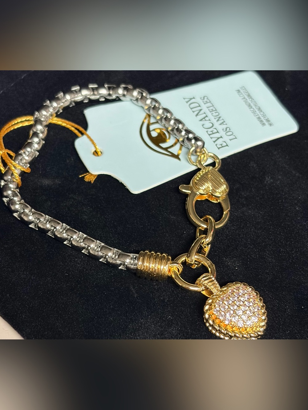 EYE CANDY Los Angeles Gold & Silver Heart Charm Bracelet